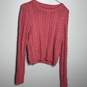 American Eagle Women‎ Orange Cable Knit Crew neck Pullover Sweater crop size M